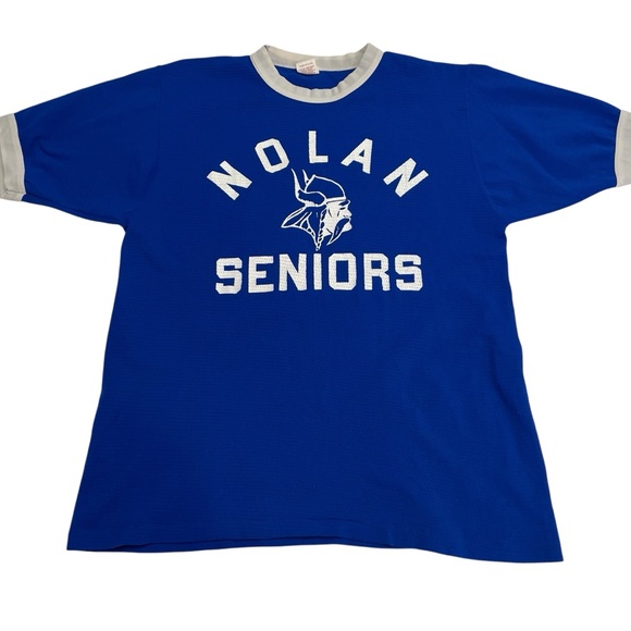 Russell Athletic Jersey Ringer Jersey T Mens Shirt Sz L VTG Viking Spirit of 76 - Picture 3 of 9